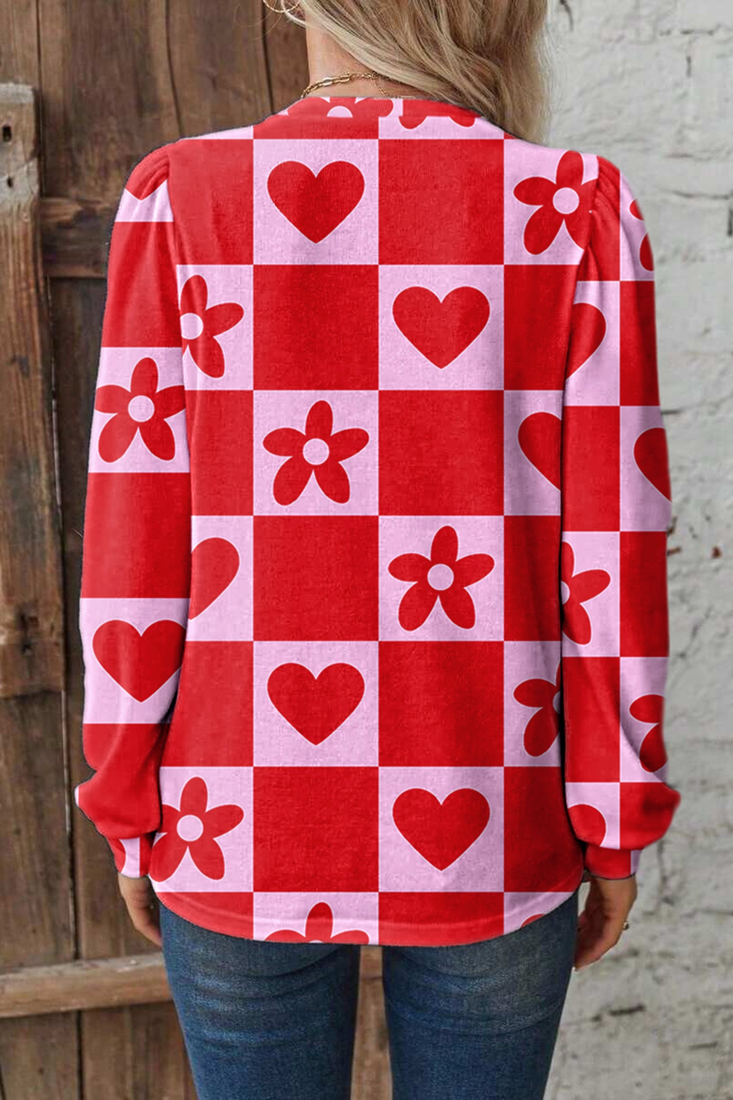 Red Dotted Heart Festive Valentine Blouse - Snoopy's Closet