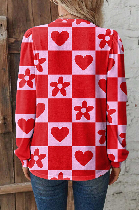 Red Dotted Heart Festive Valentine Blouse - Snoopy's Closet
