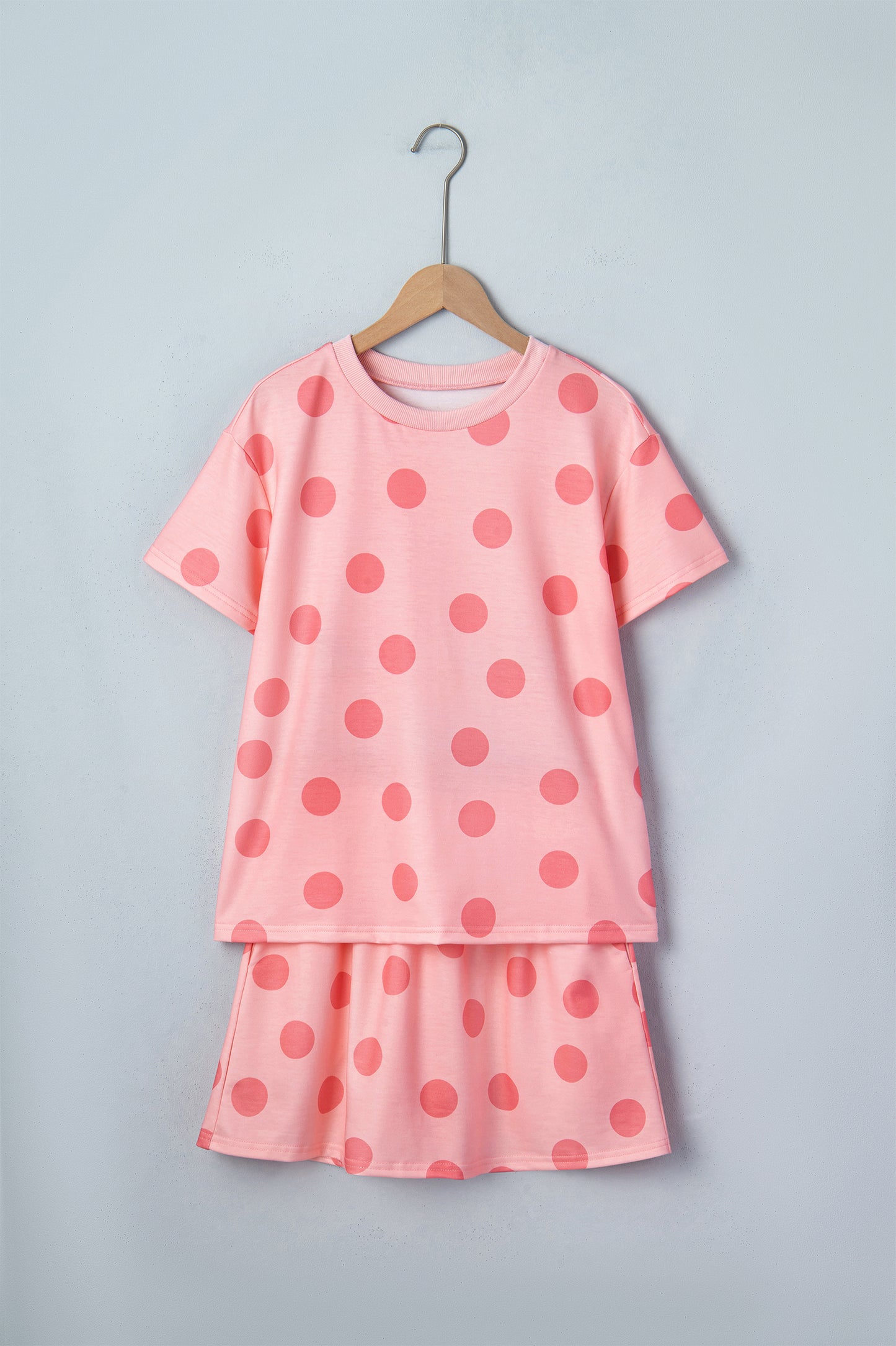 Pink Polka Dot Short Sleeve Top Casual Skort 2pcs Outfit - Snoopy's Closet