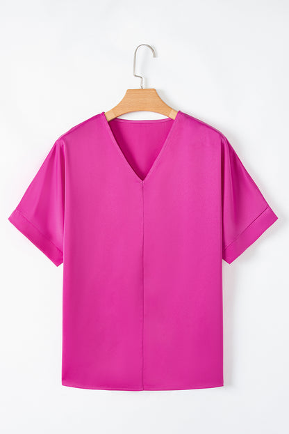 Bright Pink Silky V Neck Dolman Blouse - Snoopy's Closet