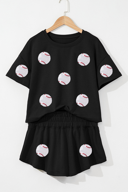 Black Baseball Print Skort Set - Snoopy's Closet