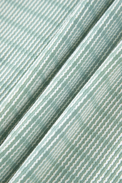 Green Stripe Raised Rib Loose Tee Drawstring Elastic Waist 2pcs Short Set