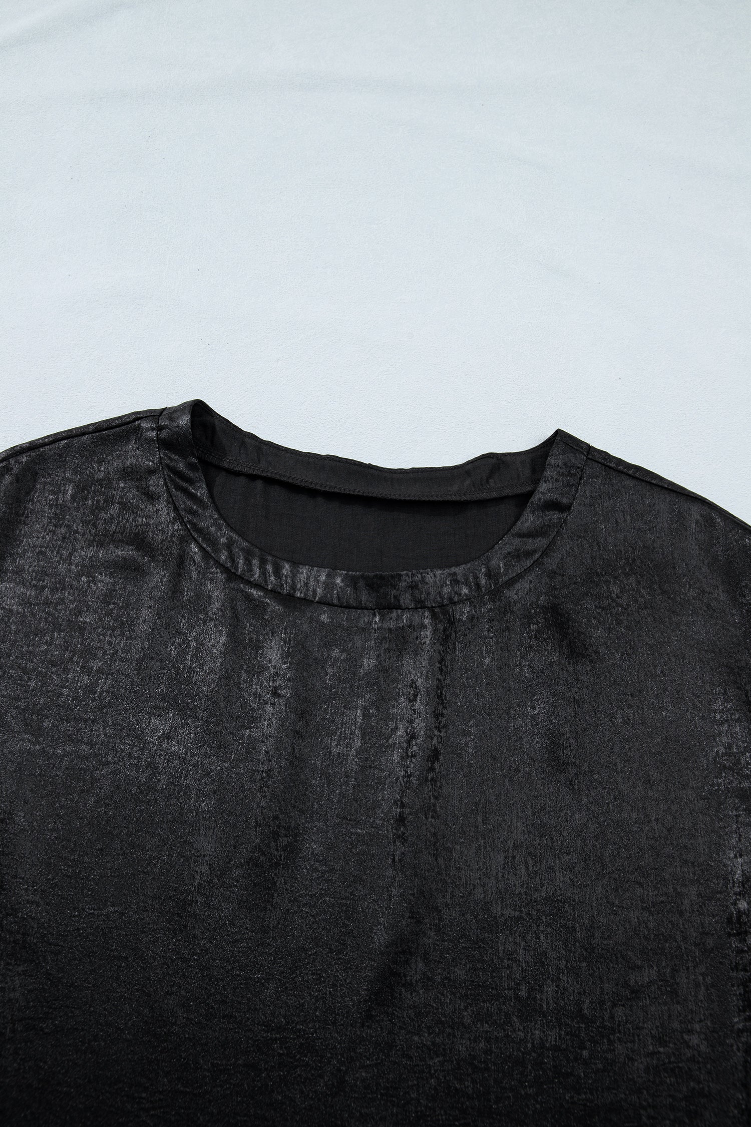Black Metallic Round Neck Cap Sleeve Tee - Snoopy's Closet