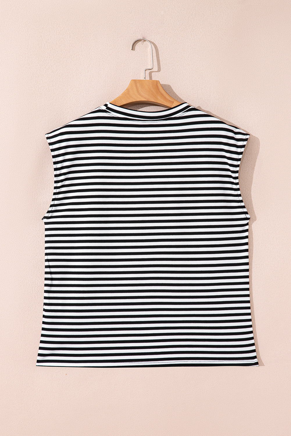 Black Stripe Ribbed Cap Sleeve Round Neck T Shirt - Snoopy's Closet