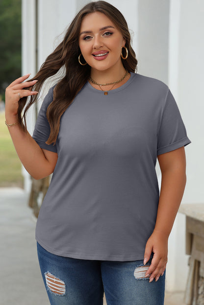 Gray Casual Plain Crew Neck Tee - Snoopy's Closet