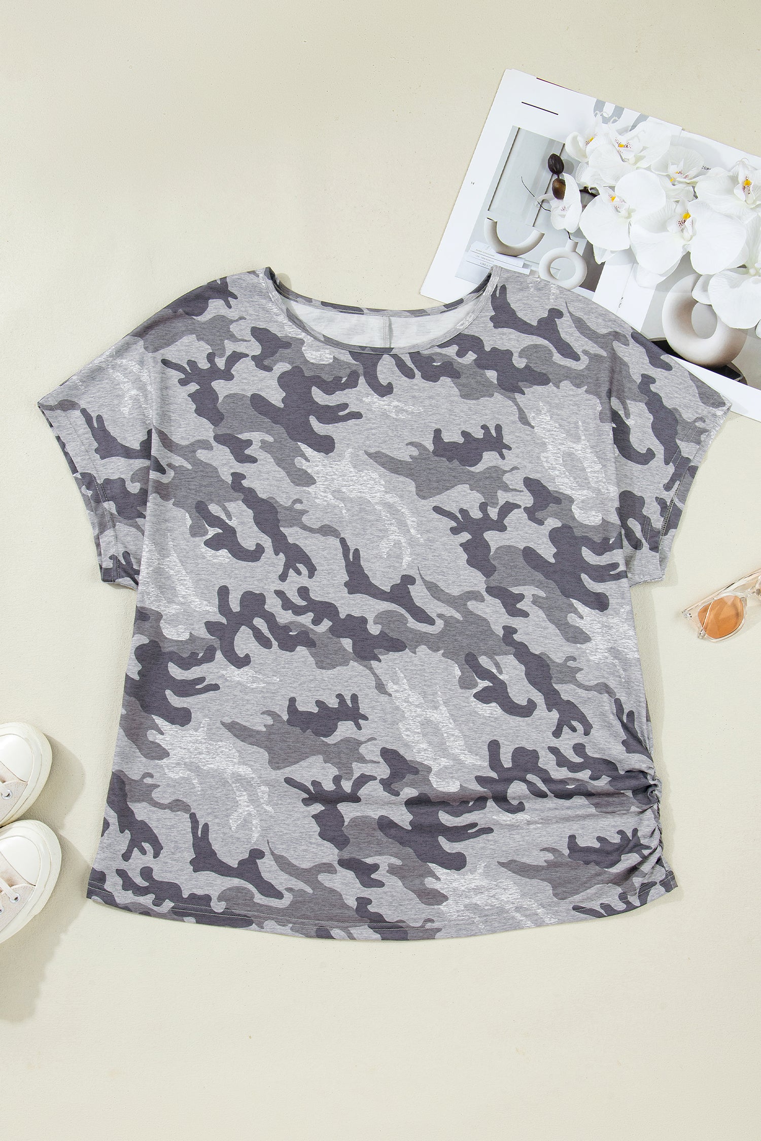 Gray Plus Size Camo Print Casual T Shirt - Snoopy's Closet