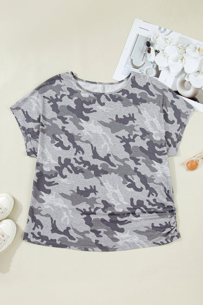 Gray Plus Size Camo Print Casual T Shirt - Snoopy's Closet