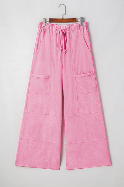 Pantalones cargo de pierna ancha con cordón en la cintura elástica, costura expuesta y lavado mineral Bonbon