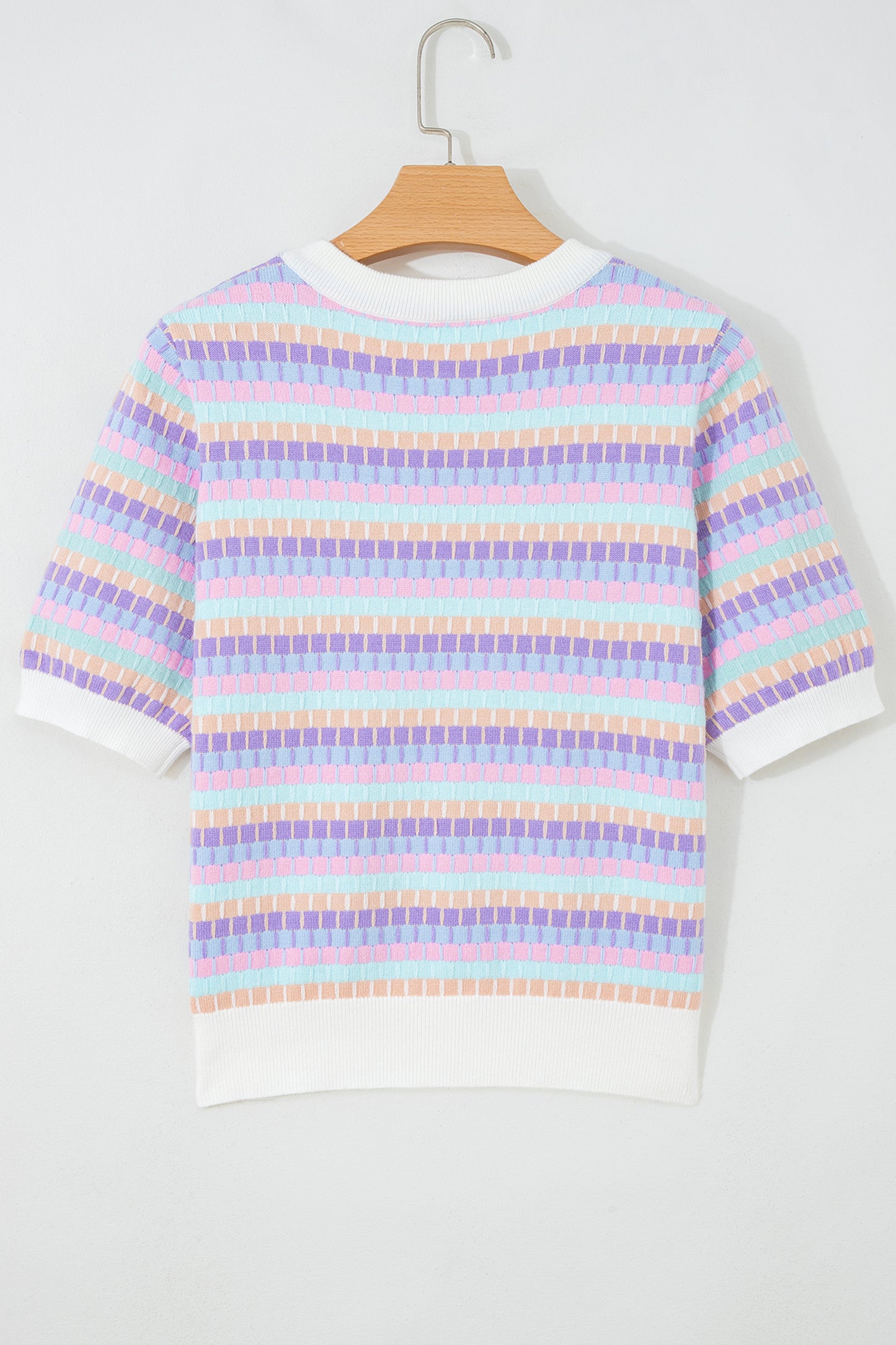 Orange Abstract Striped Knit Short Sleeve Sweater - Snoopy's Closet