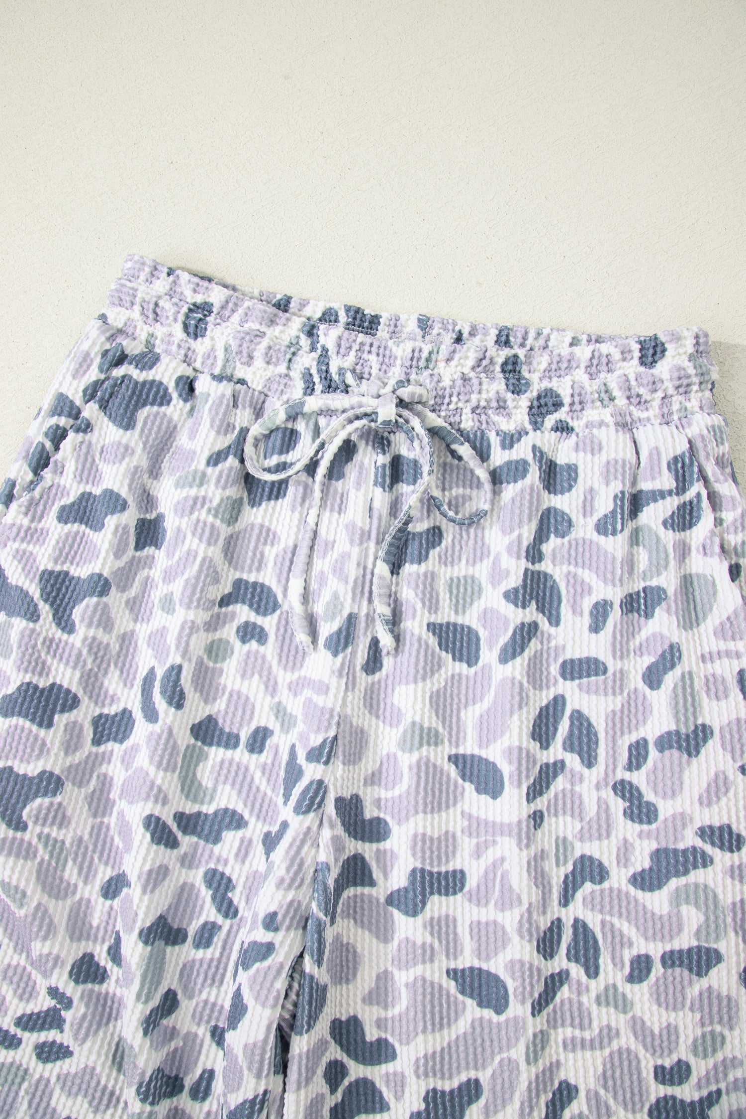 Beige Camouflage Print Twisted Rib Loose Tee Drawstring Pants Set - Snoopy's Closet