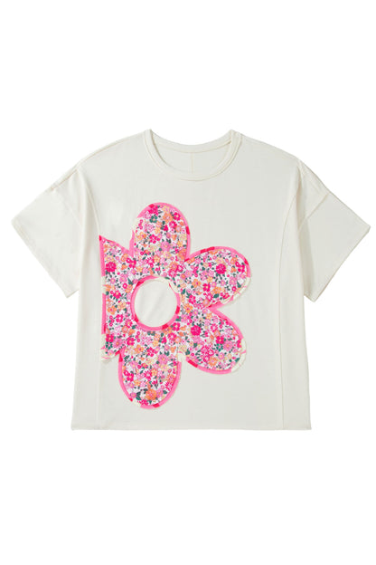 Jet Stream Big Flower Patched Plus Size Tunic T-Shirt