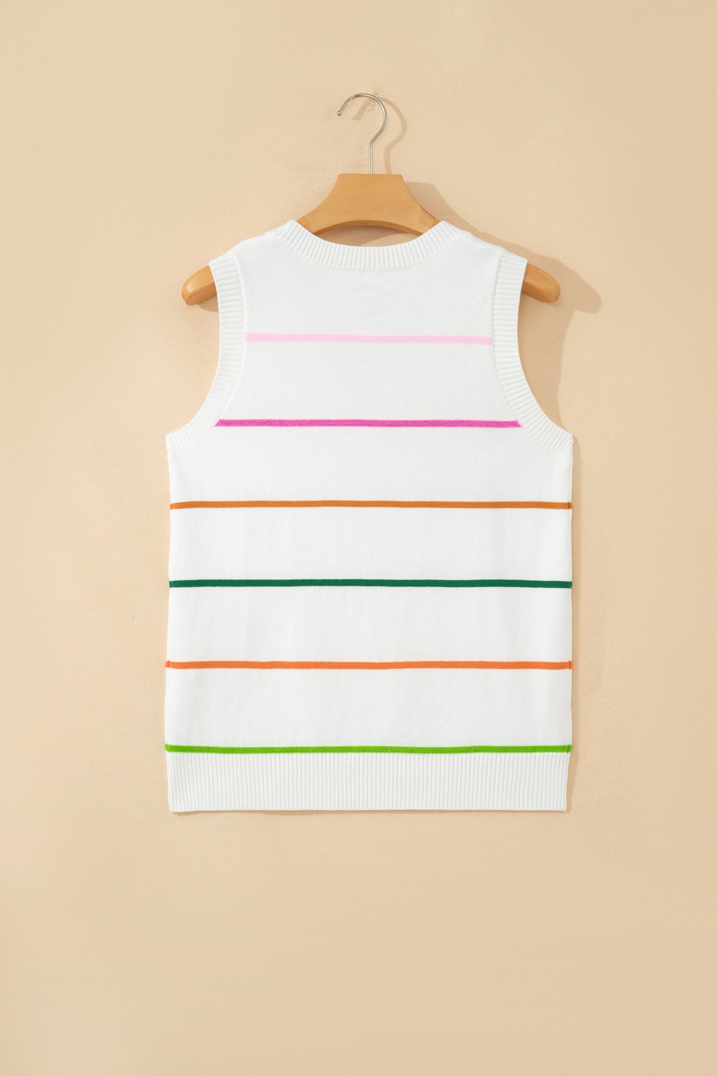 White Stripe Round Neck Knitted Sweater Tank - Snoopy's Closet