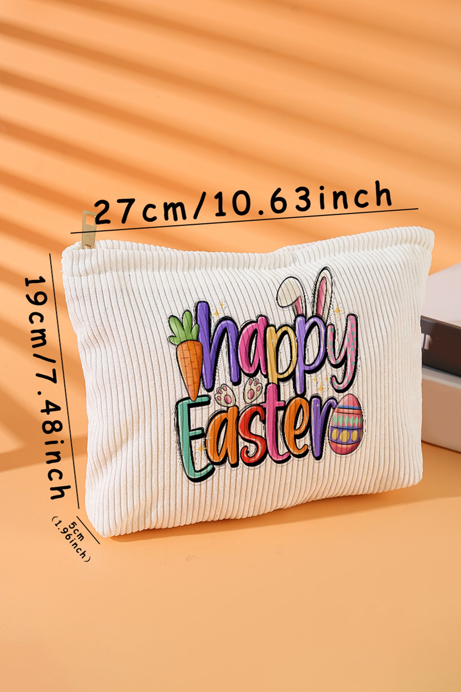 White Happy Easter Playful Printed Corduroy Makeup Bag - Snoopy's Closet