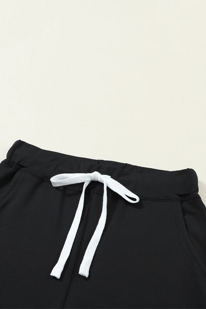 Black Drawstring Elastic Waistband Pocketed Joggers