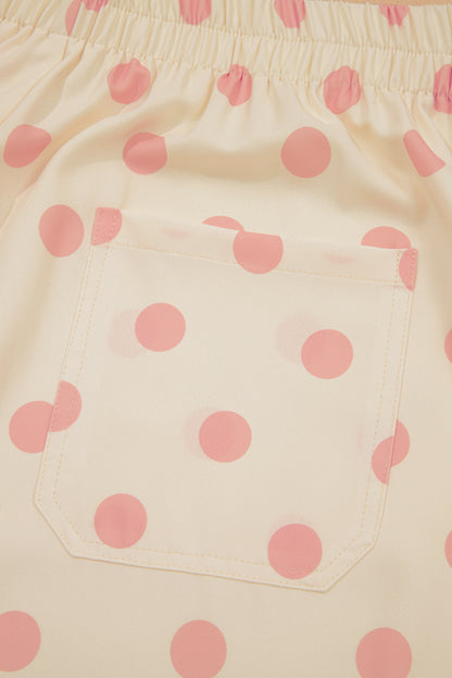 Pantalones de pernera recta de tiro medio con bolsillos de parche y estampado de lunares blancos