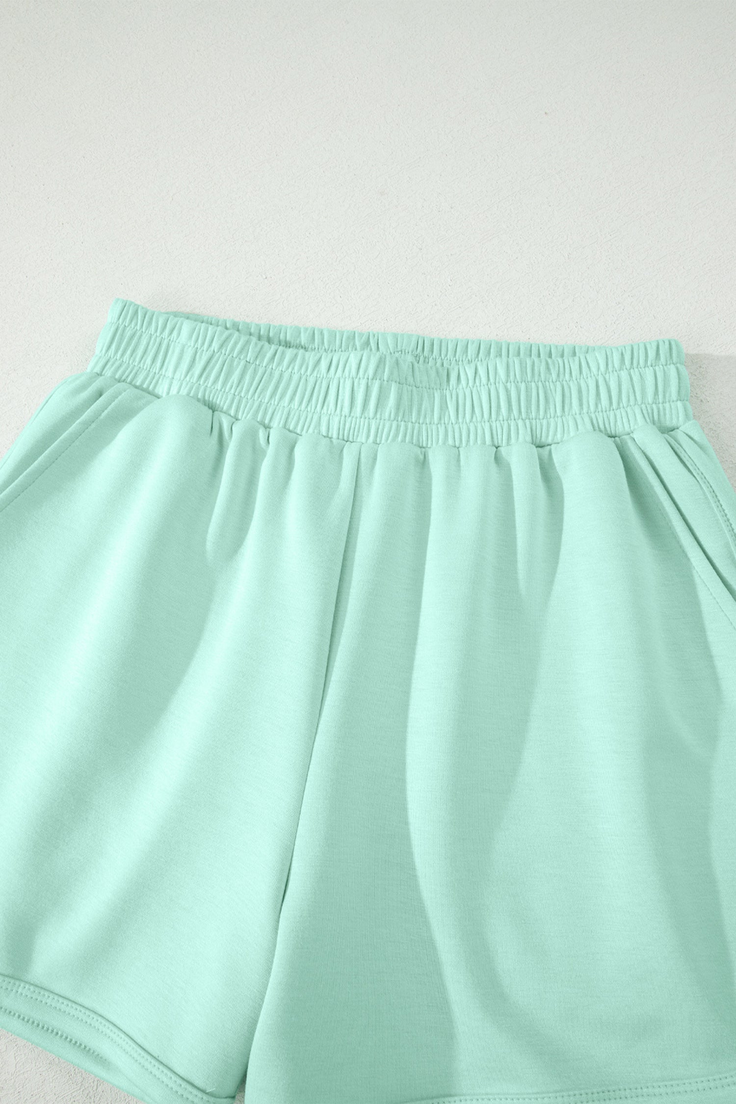 Moonlight Jade Solid Color Exposed Seam Mock Neck Oversize Tee Casual Shorts 2pcs Outfit - Snoopy's Closet
