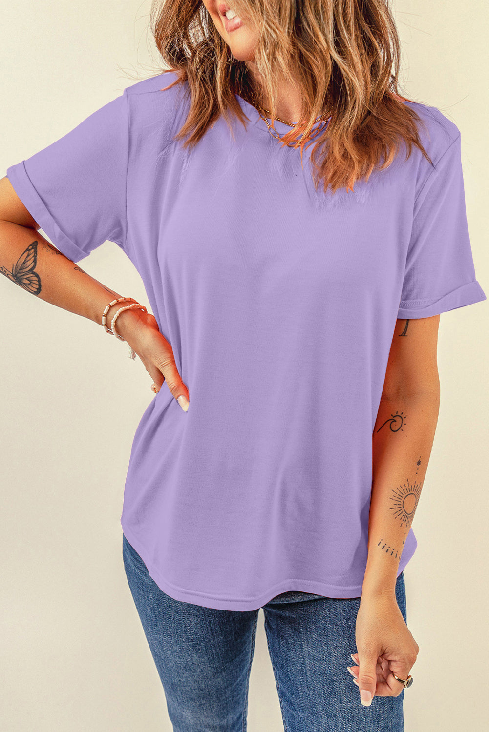 Wisteria Casual Plain Crew Neck Tee - Snoopy's Closet