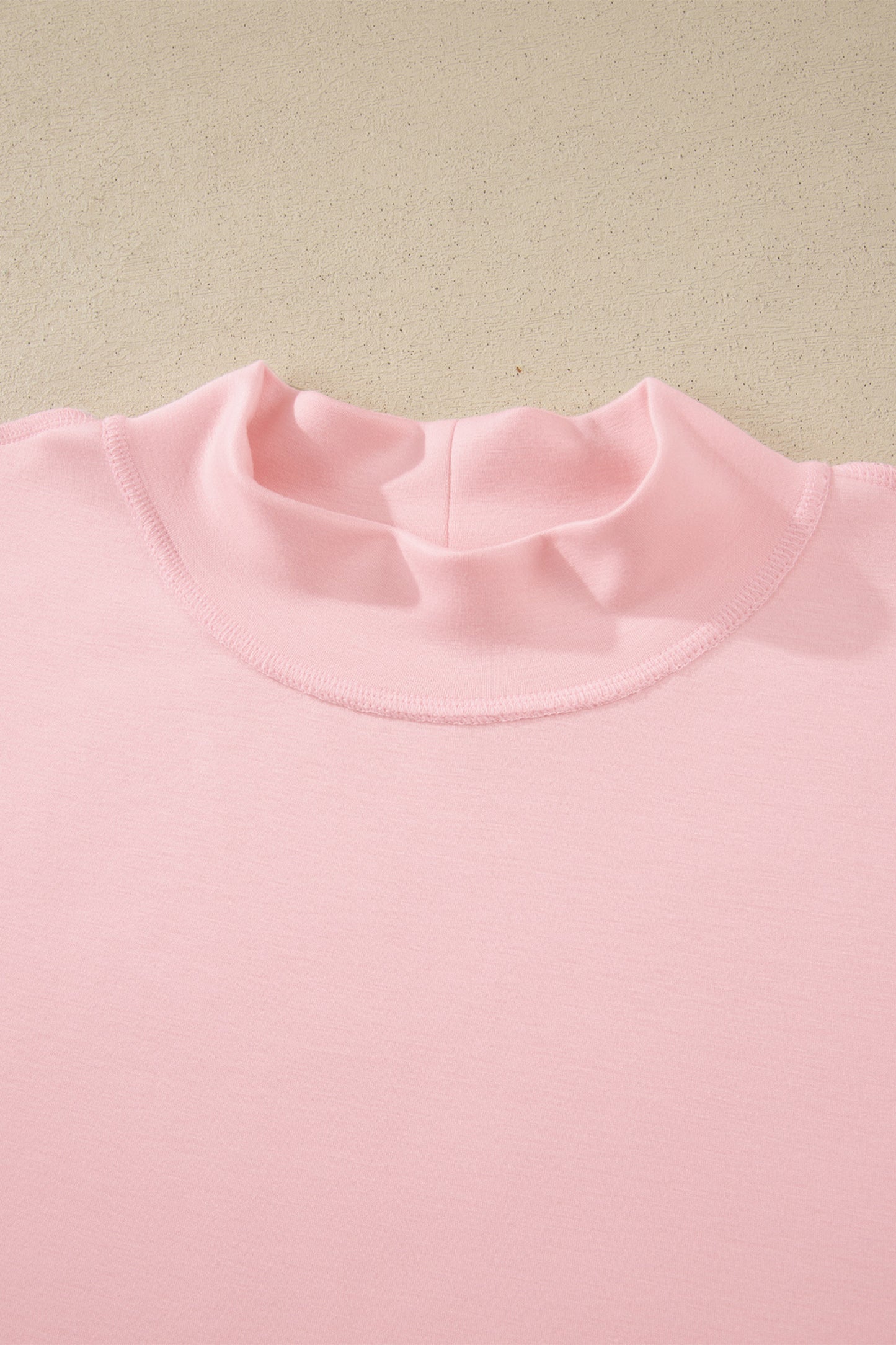 Moonlight Jade Solid Color Exposed Seam Mock Neck Oversize Tee Casual Shorts 2pcs Outfit - Snoopy's Closet