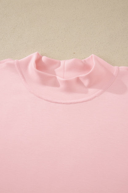 Moonlight Jade Solid Color Exposed Seam Mock Neck Oversize Tee Casual Shorts 2pcs Outfit - Snoopy's Closet
