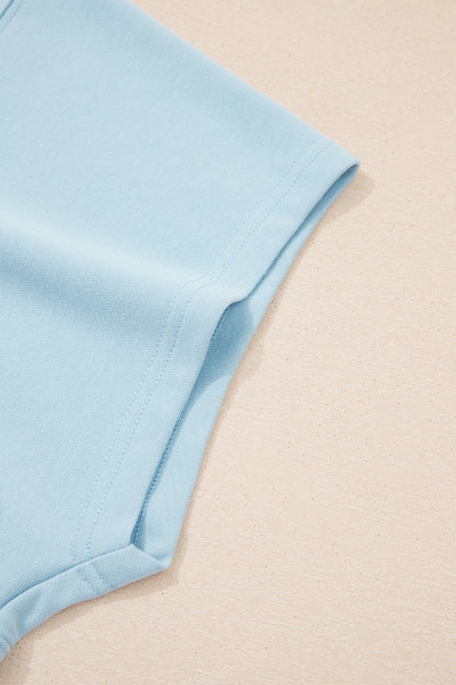 Conjunto de 2 piezas de top de manga corta con ribete acanalado color azul bruma y pantalones holgados con cordón