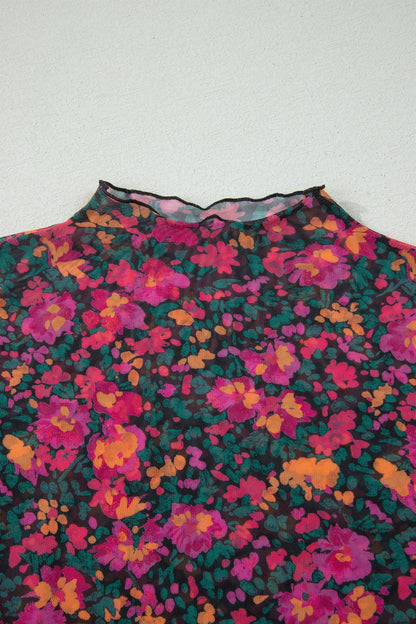 Rose Plus Size Floral Mesh Short Sleeve Top - Snoopy's Closet