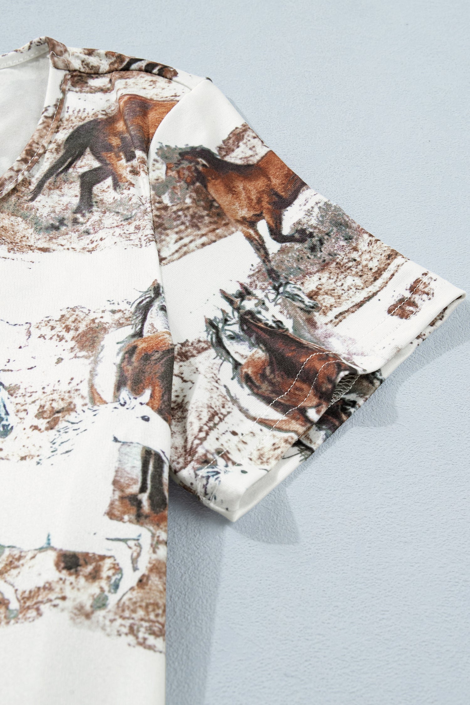 White Western Galloping Horses Printed Slim Fit T Shirt - Snoopy's Closet