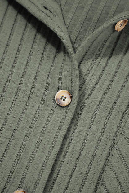 Chaqueta camisa Mist Green térmica acanalada con textura, hombros caídos y botones
