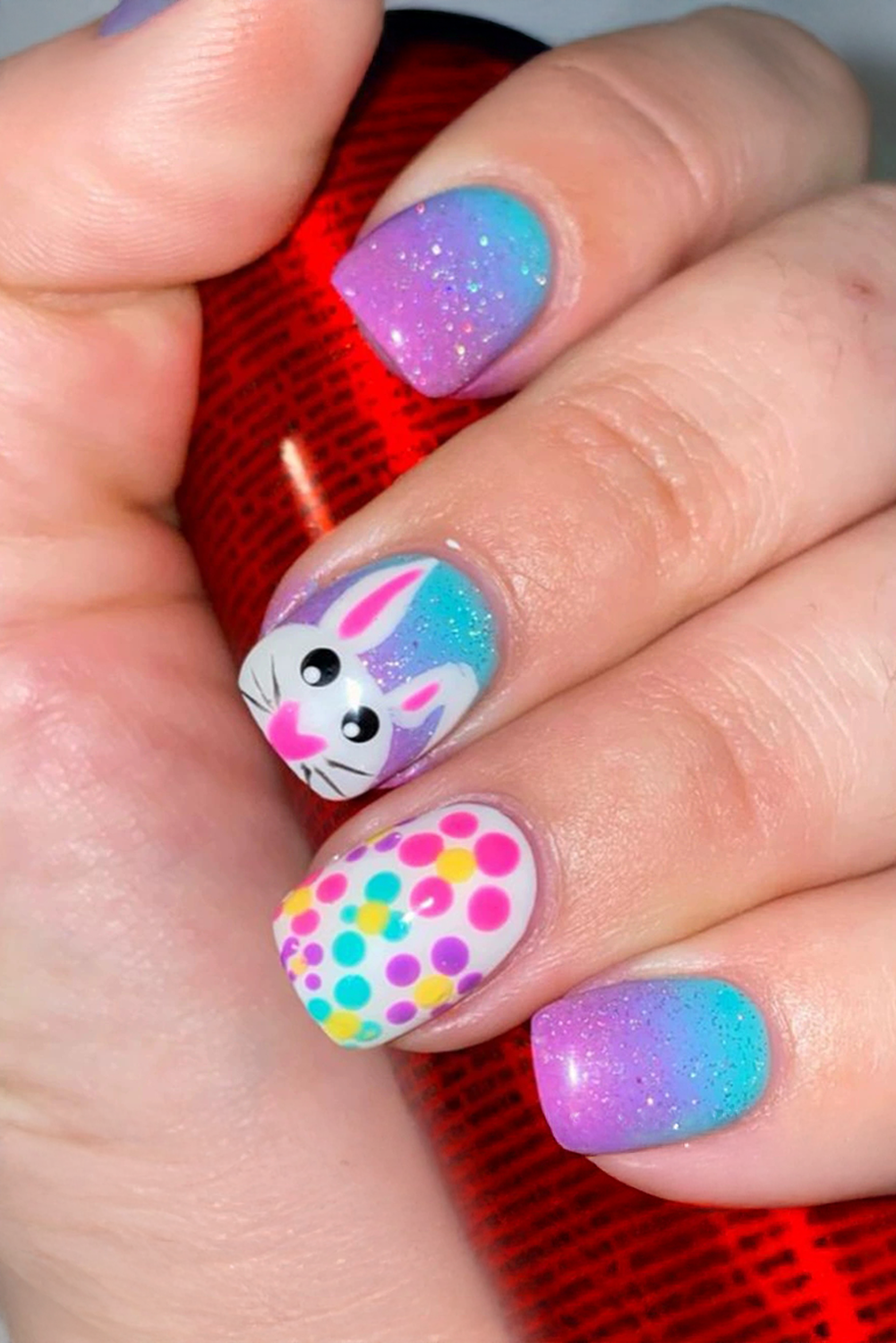 Bonbon Polka Dot Bunny Easter Fashion Square Nail Stickers - Snoopy's Closet