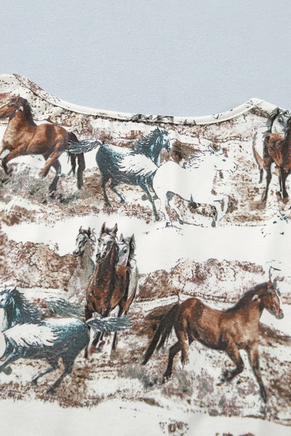 White Western Galloping Horses Printed Slim Fit T Shirt - Snoopy's Closet