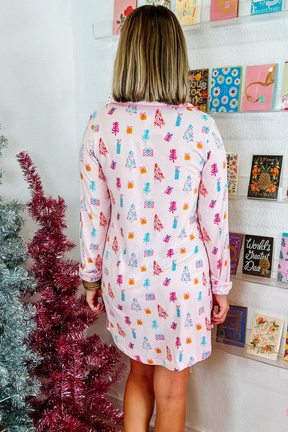 Pink Christmas Twinkle Tree Print Shirt Sleep Dress - Snoopy's Closet