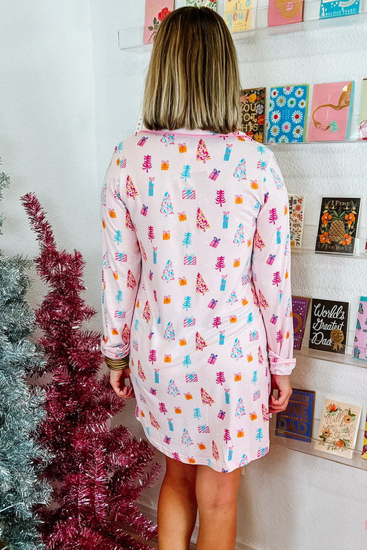 Pink Christmas Twinkle Tree Print Shirt Sleep Dress - Snoopy's Closet