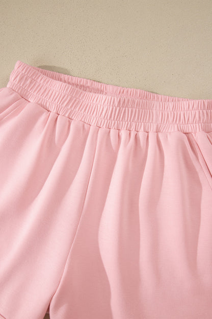 Moonlight Jade Solid Color Exposed Seam Mock Neck Oversize Tee Casual Shorts 2pcs Outfit - Snoopy's Closet