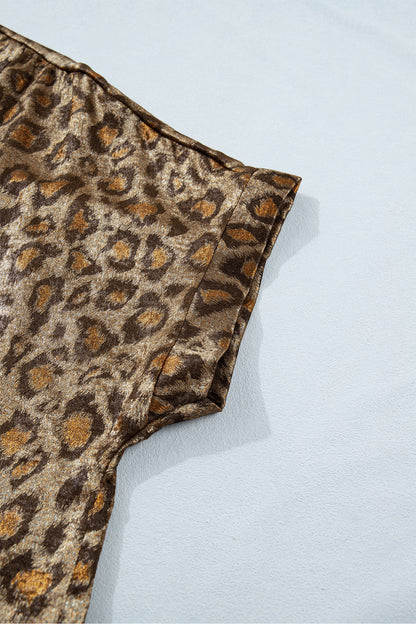 Gold Plus Size Leopard Print Short Sleeve Dolman Shirt - Snoopy's Closet