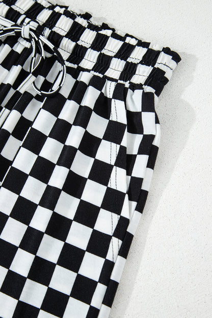 Black Checkered Print Long Sleeve Top and Pants Lounge Set - Snoopy's Closet