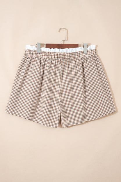 Pantalones cortos de talla grande con estampado de cuadros y ribete en contraste caqui