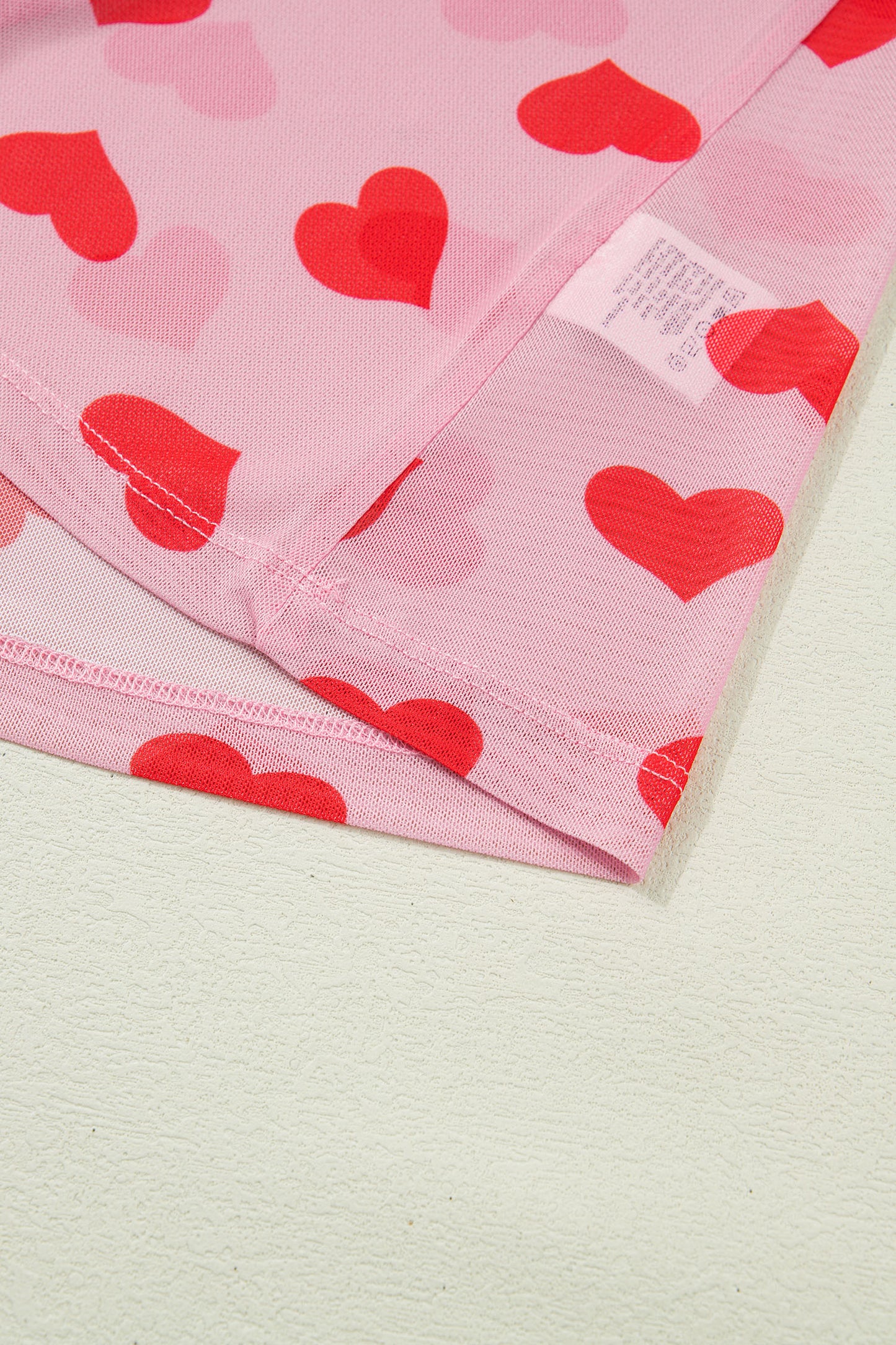 Pink Valentines Heart Printed Sheer Mesh Long Sleeve Top - Snoopy's Closet