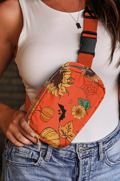 Orange Pumpkin Sunflower Halloween Graphic Crossbody Bag - Snoopy's Closet