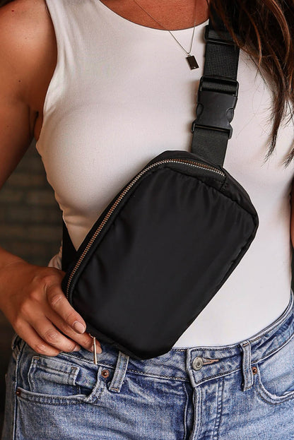 Black Waterproof Zipped Crossbody Chest Bag 20*5*14cm - Snoopy's Closet