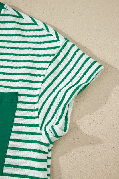 Sky Blue Stripe Crew Neck Tee Drawstring Waist Cropped Pants Set - Snoopy's Closet