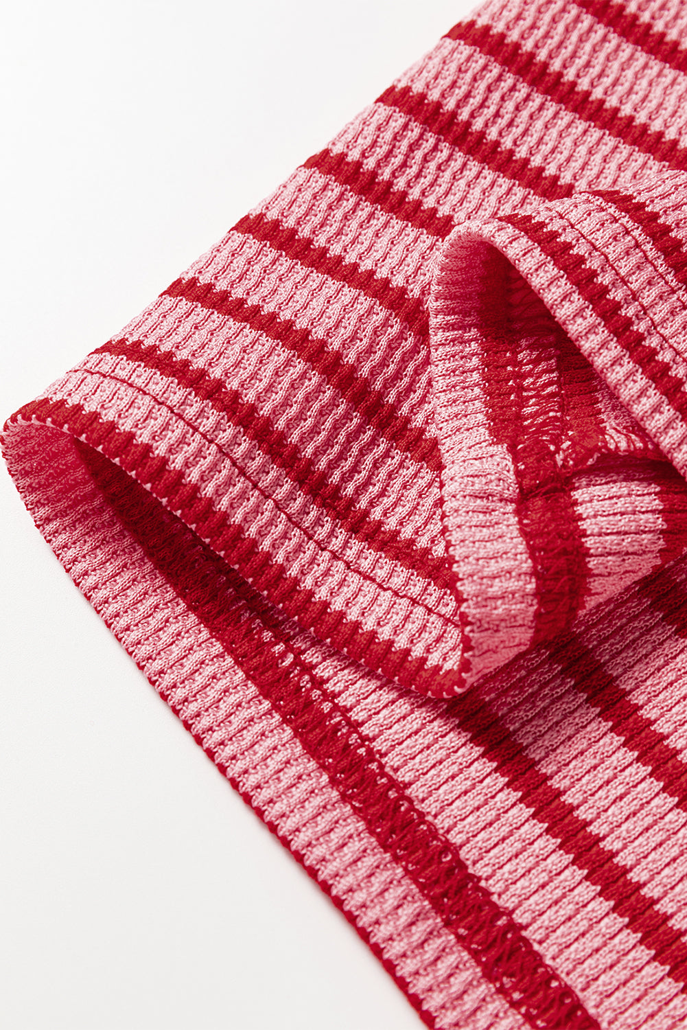 Pink Stripe Textured Round Neck Drop Shoulder Long Sleeve T Shirt - Snoopy's Closet