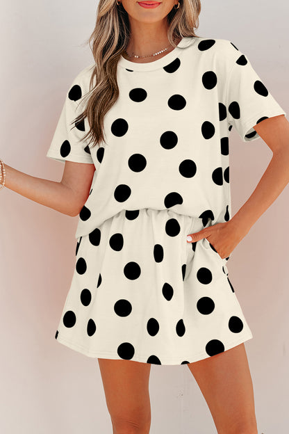 White Polka Dot Short Sleeve Top Casual Skort 2pcs Outfit - Snoopy's Closet