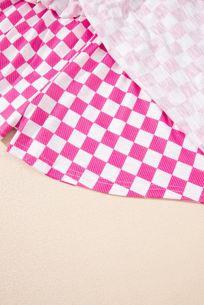 Conjunto de dos piezas de camiseta a cuadros rosa y skort de tiro alto