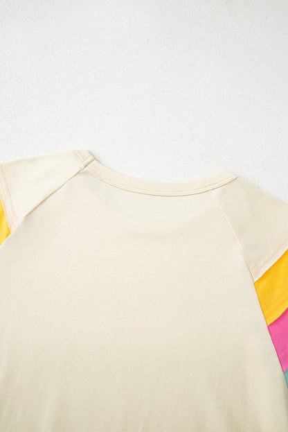 White Color Block Stitched Sleeve Loose T Shirt - Snoopy's Closet
