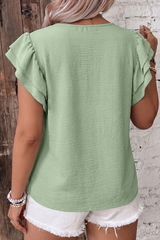 Top de manga con volantes y cuello redondo de talla grande Clearly Aqua