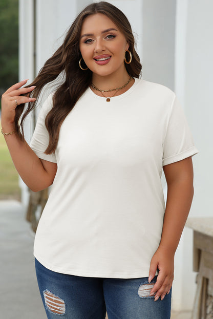 White Casual Plain Crew Neck Tee - Snoopy's Closet