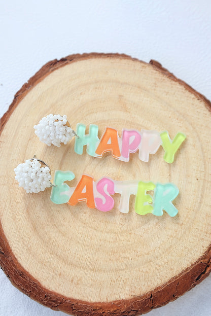Pink Colorful HAPPY EASTER Drop Earrings - Snoopy's Closet