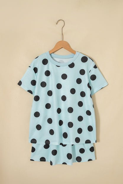 Sky Blue Polka Dot Short Sleeve Top Casual Skort 2pcs Outfit - Snoopy's Closet