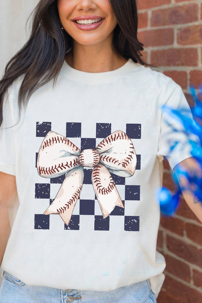 Camiseta de cuello redondo con lazo y estampado a cuadros blancos estilo rugby