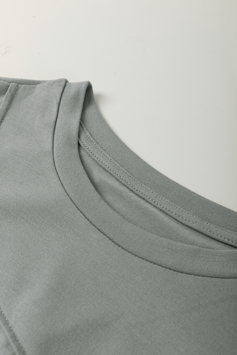 Medium Grey Solid Color Toothpick Stripe Round Neck T Shirt - Snoopy's Closet