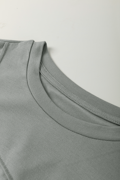 Medium Grey Solid Color Toothpick Stripe Round Neck T Shirt - Snoopy's Closet